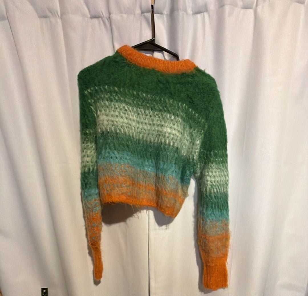 Zara Brushed Effect Knit Sweater Size S Green Orange Ombre 7