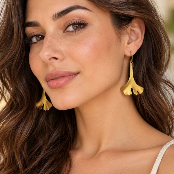 Robert Lee Morris Modernist Ginkgo Leaf Gold Tone Wire Earrings