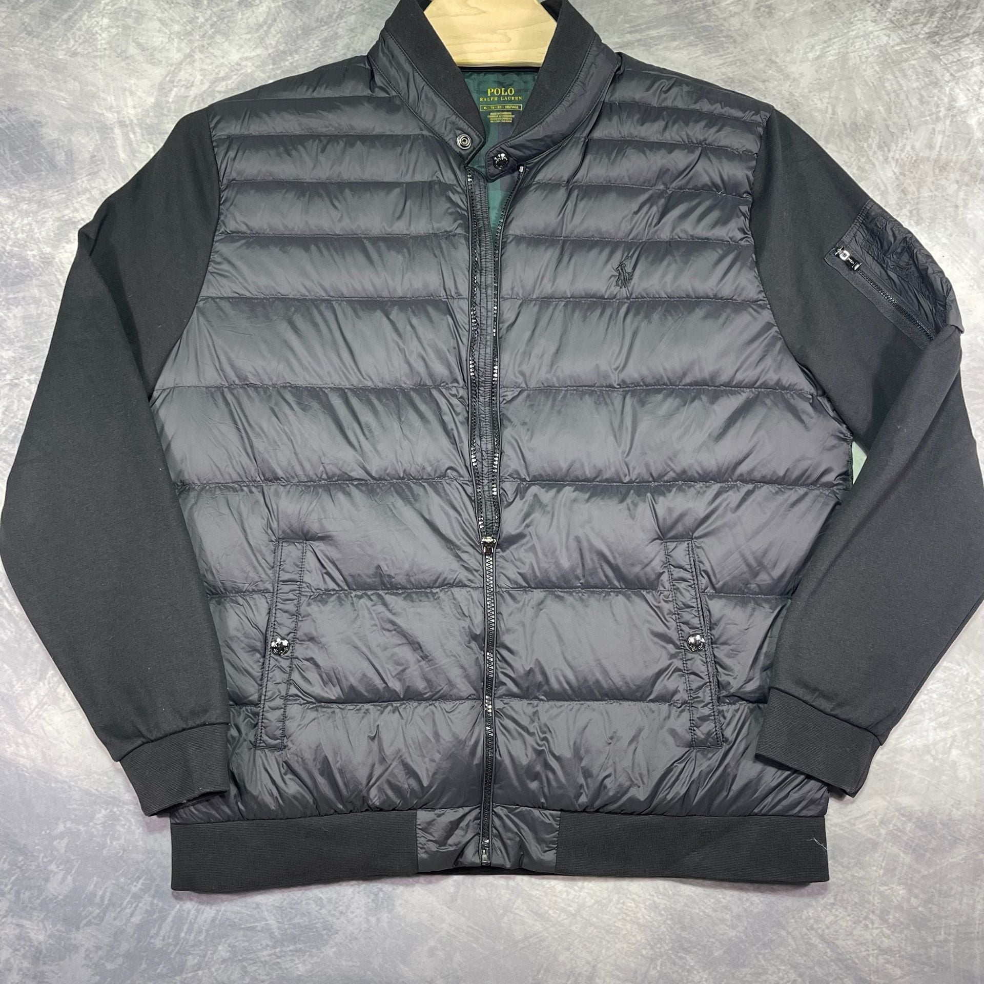 Polo Ralph Lauren Hybrid Bomber Jacket XL Black Puffer Down Full Zip 2