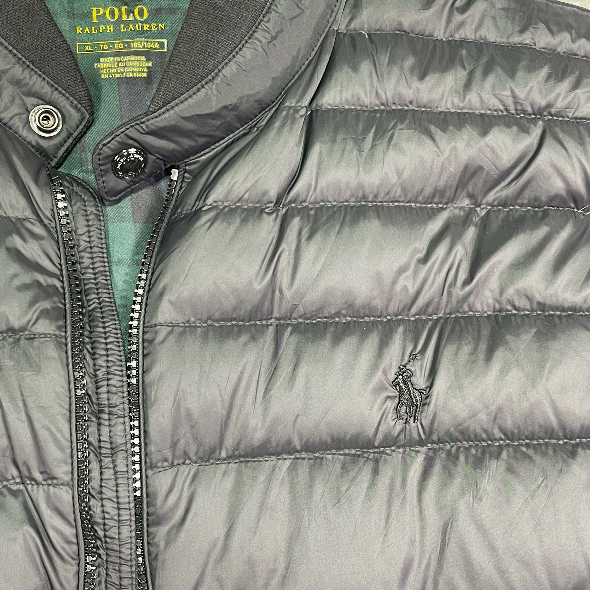 Polo Ralph Lauren Hybrid Bomber Jacket XL Black Puffer Down Full Zip 4