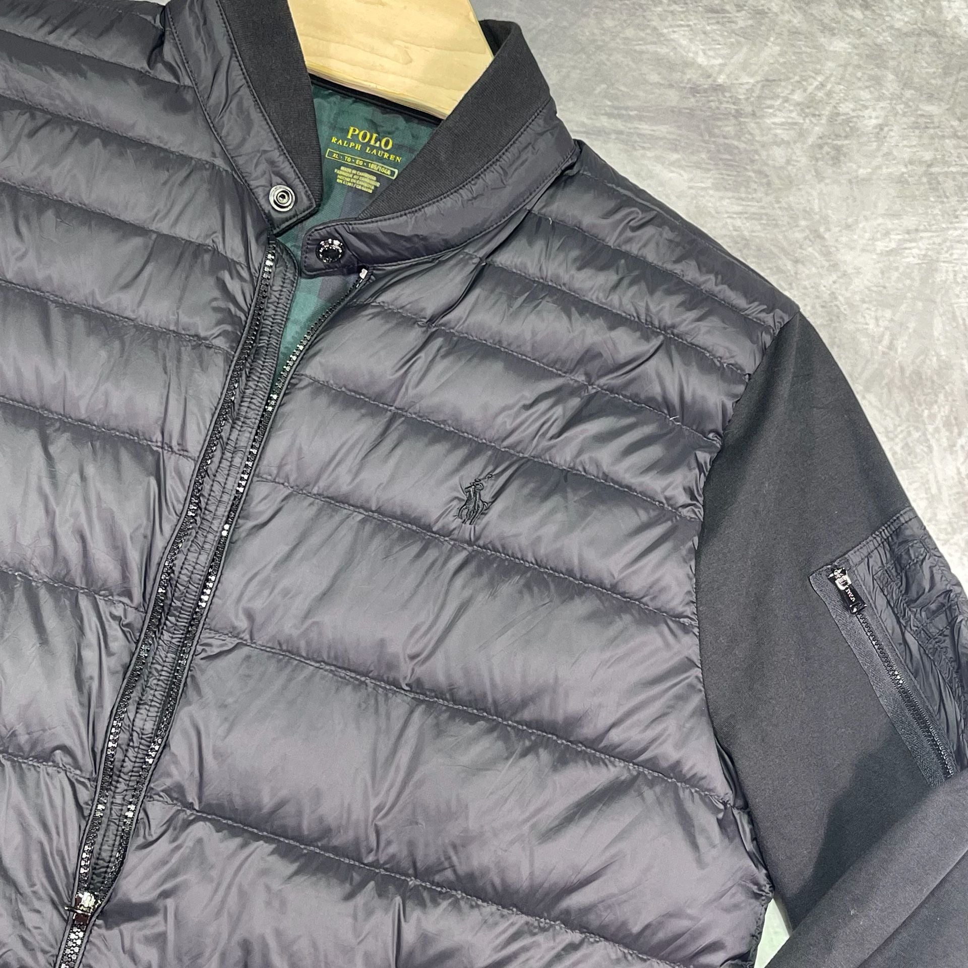 Polo Ralph Lauren Hybrid Bomber Jacket XL Black Puffer Down Full Zip 13