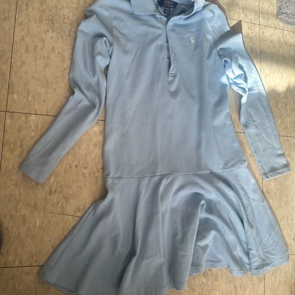 Polo Ralph Lauren Long-Sleeve Polo Dress Size M (8-10) Light Blue