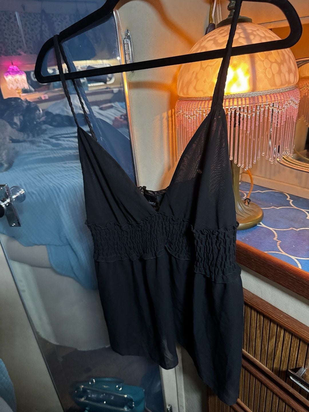 Madison Intimates Size L Black Mesh Babydoll Cami Top 2