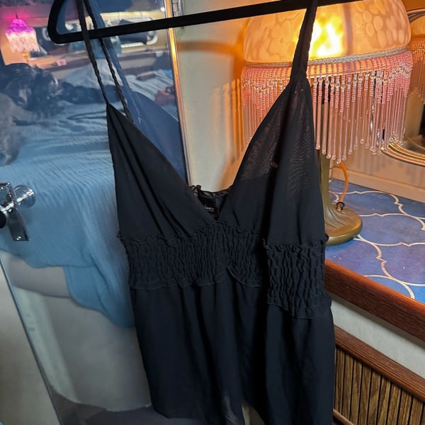 Madison Intimates Size L Black Mesh Babydoll Cami Top