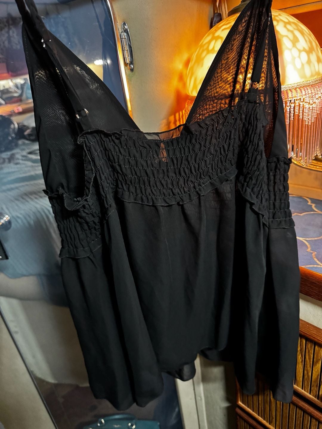 Madison Intimates Size L Black Mesh Babydoll Cami Top 5