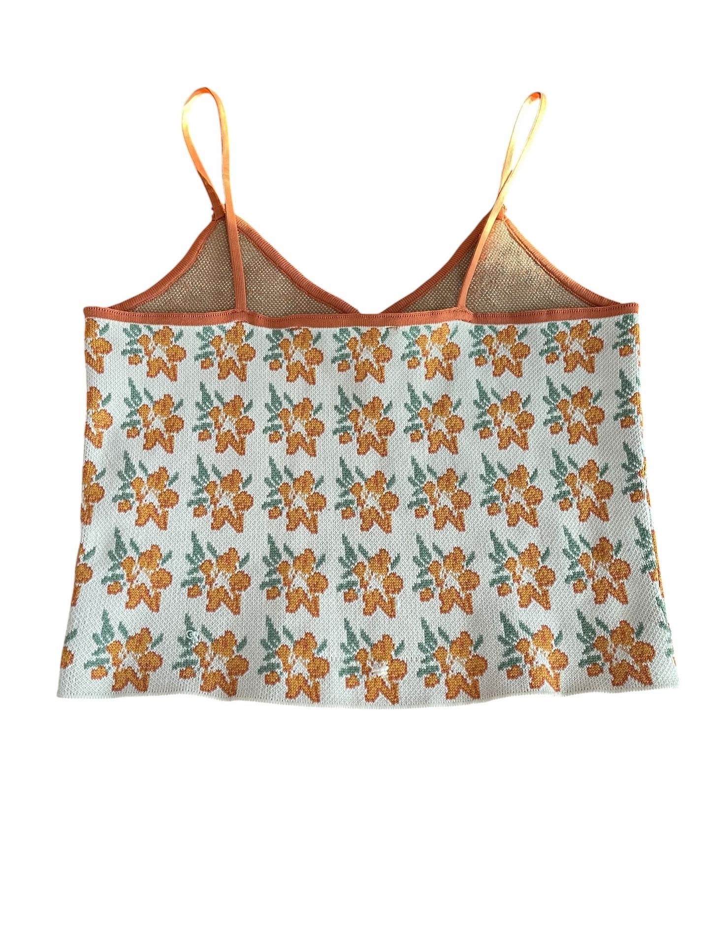 Zara Knit Crop Tank Top Size S Orange Floral Jacquard 6