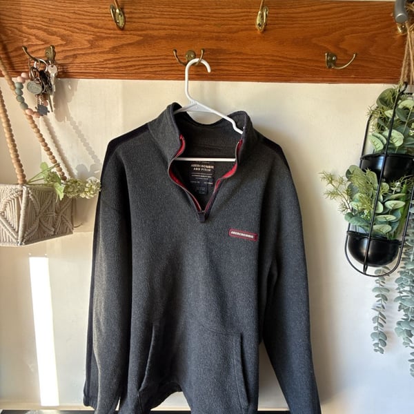 Vintage Abercrombie & Fitch Quarter Zip Fleece Size L Grey Pullover