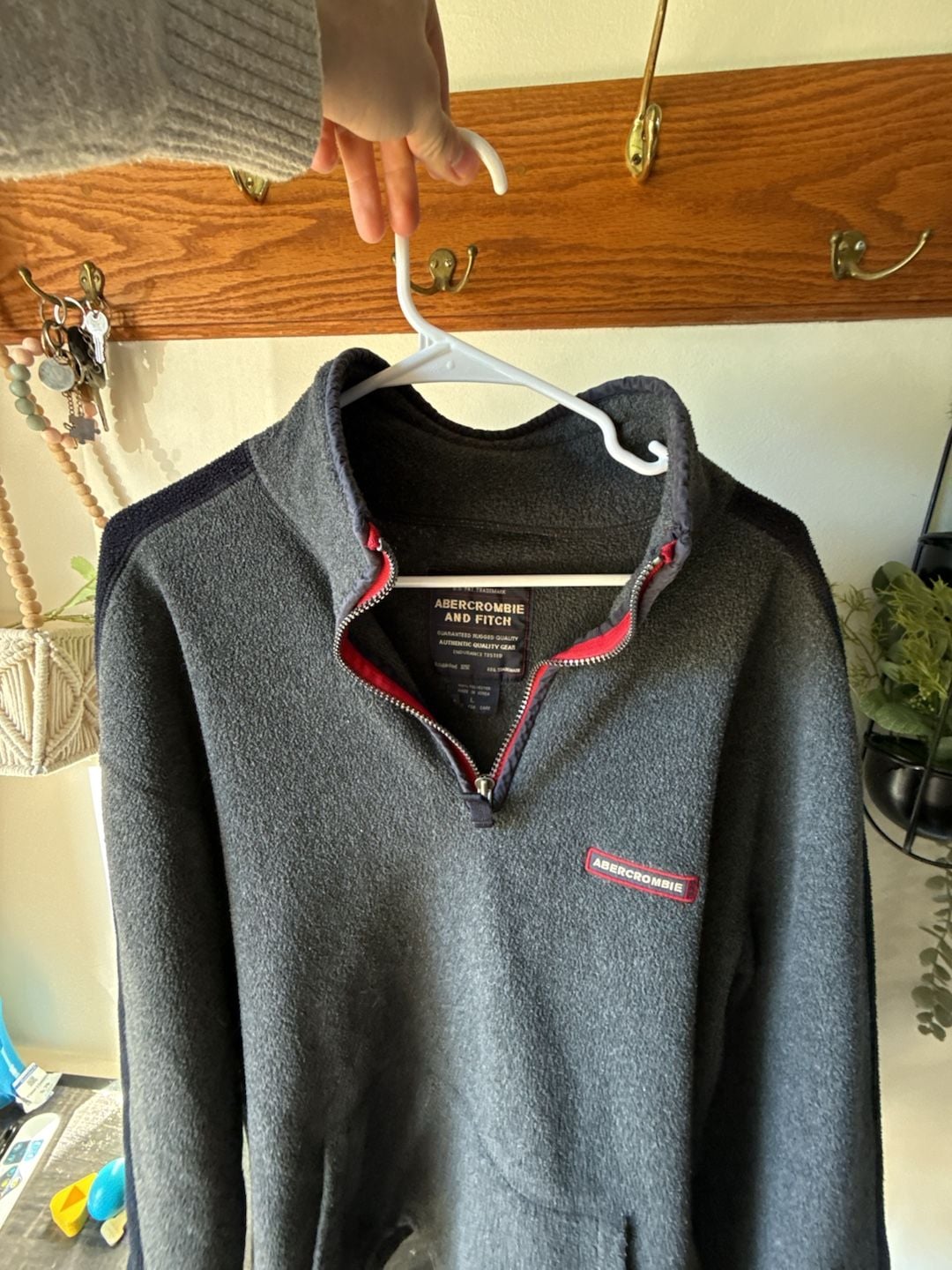 Vintage Abercrombie & Fitch Quarter Zip Fleece Size L Grey Pullover 4