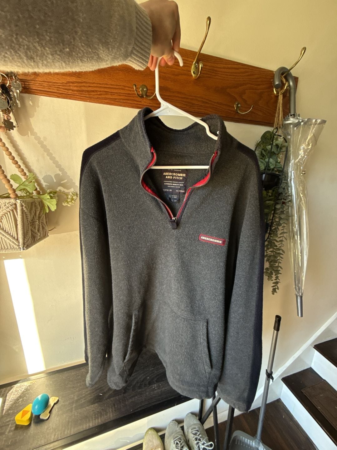 Vintage Abercrombie & Fitch Quarter Zip Fleece Size L Grey Pullover 6