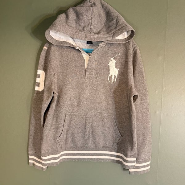 Polo Ralph Lauren Hoodie Size M 10-12 Gray Big Pony 3