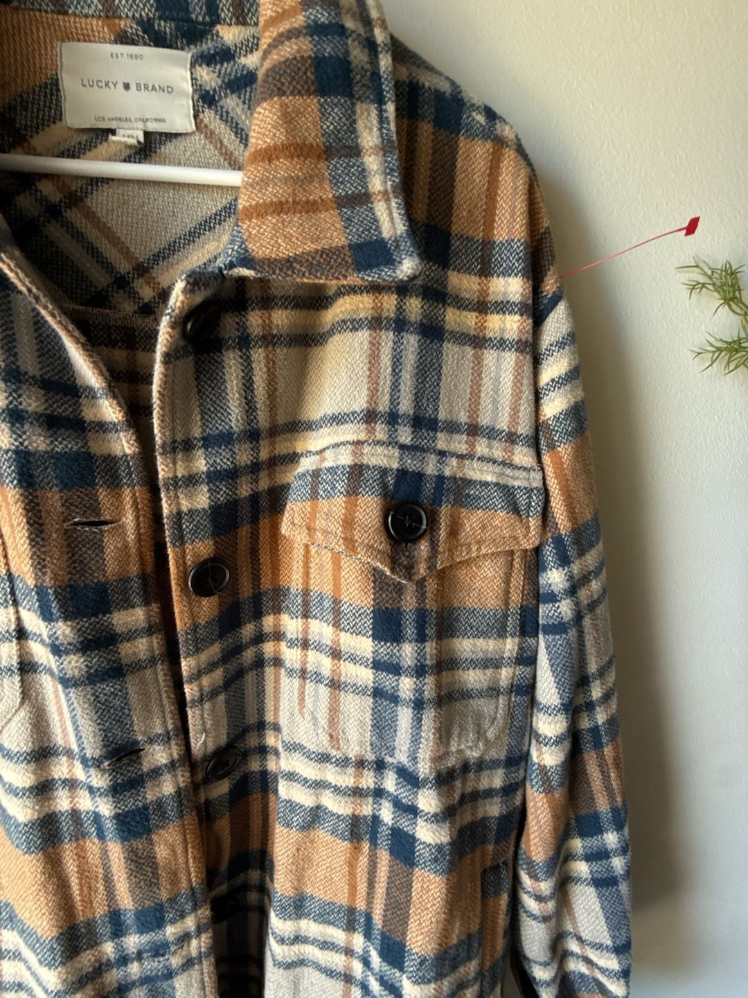 The Perfect Fall π Flannel Plaid Shacket Size M Brown Blue 5