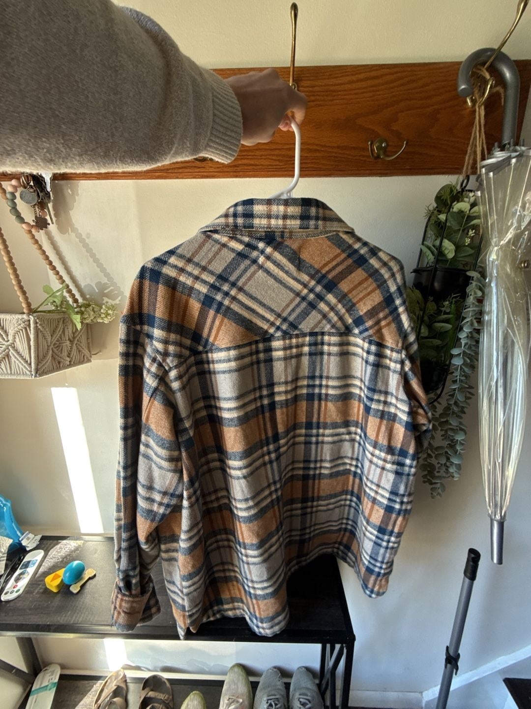 The Perfect Fall π Flannel Plaid Shacket Size M Brown Blue 6