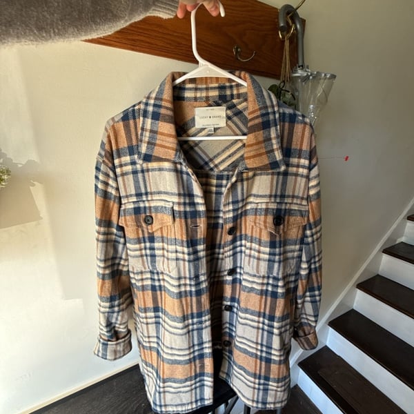 The Perfect Fall π Flannel Plaid Shacket Size M Brown Blue