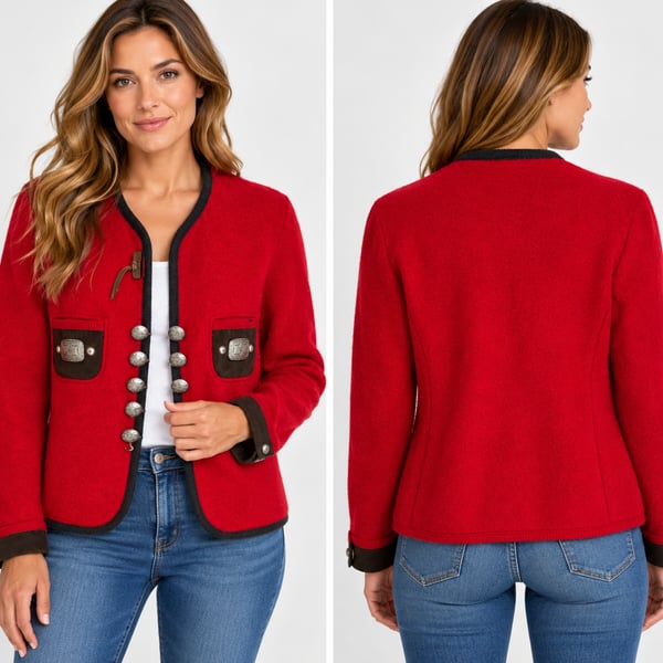 VTG Wesenjak Austrian Wool Jacket Size 12Red Trachten