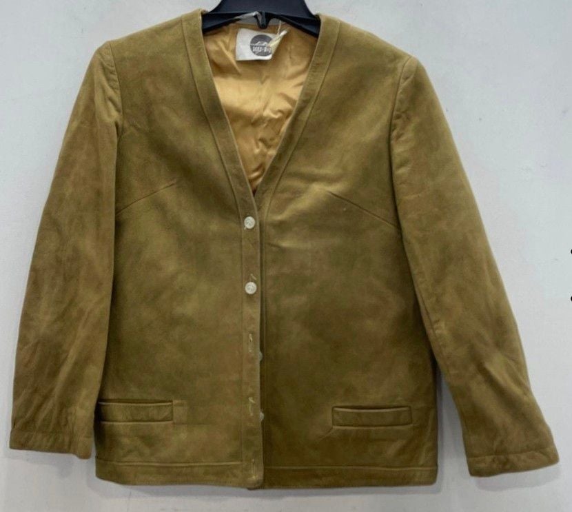MAY-D&F Suede Leather Jacket Tan Button Up 2