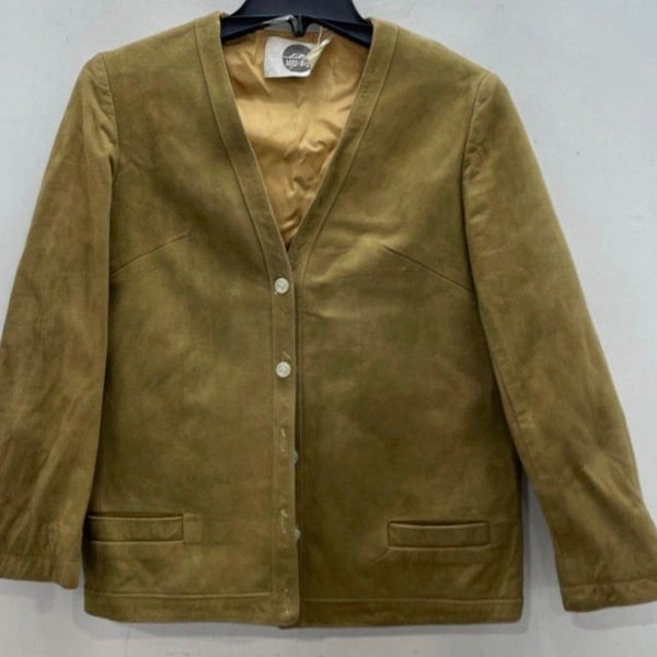 MAY-D&F Suede Leather Jacket Tan Button Up