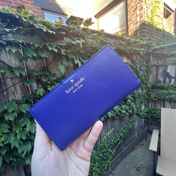 Kate Spade Pebbled Leather Slim Bifold Wallet Blue
