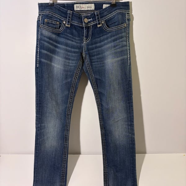 BKE Stella Jeans Size 27R Blue Denim Slim Straight Distressed