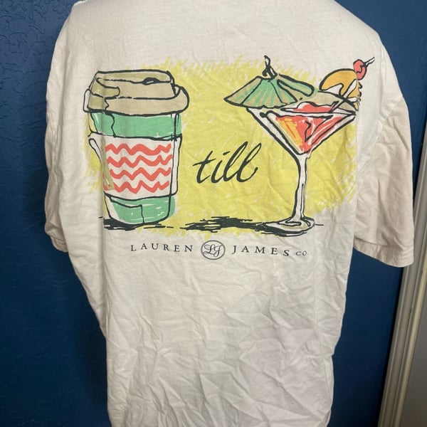 Lauren James Coffee Till Cocktails Pocket T-Shirt Size L White