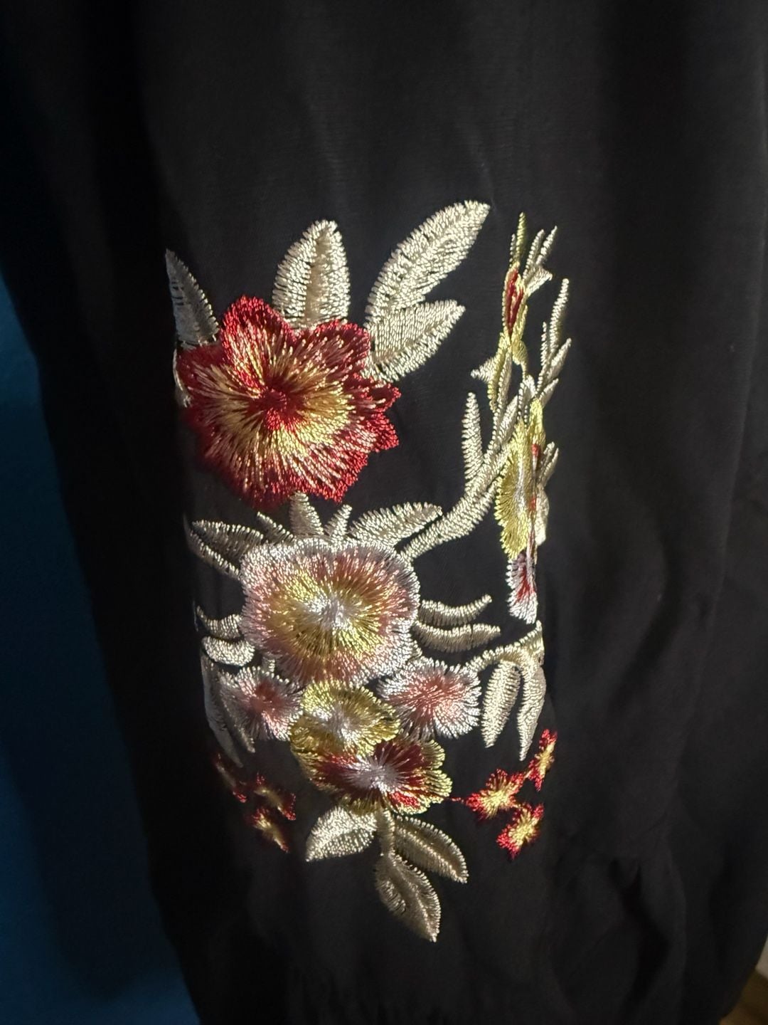 Black Embroidered Floral Long Sleeve Blouse Size L Boho Top 4