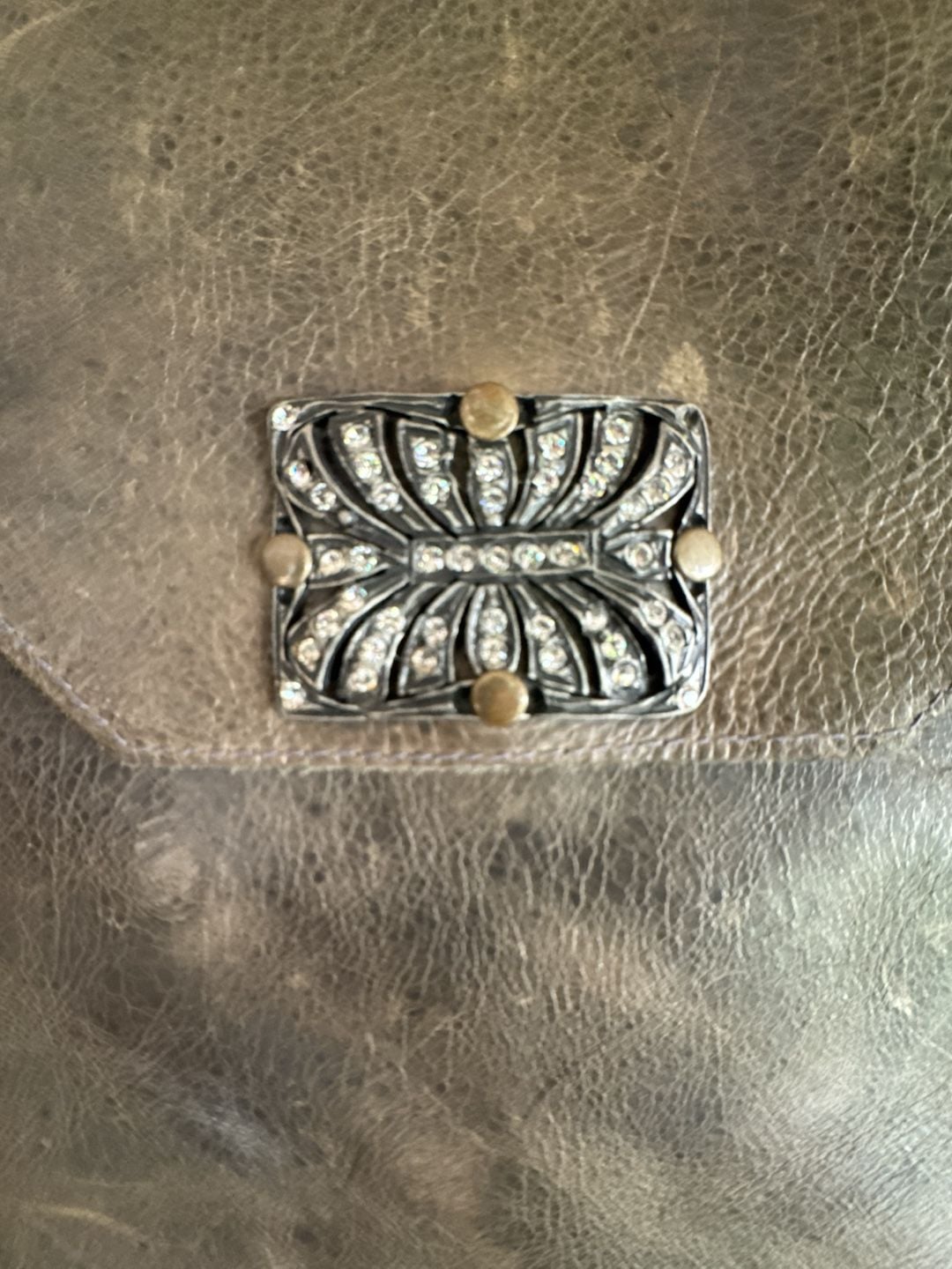 Kbd Studio Leather Crossbody Bag Grey Rhinestone Clasp 4