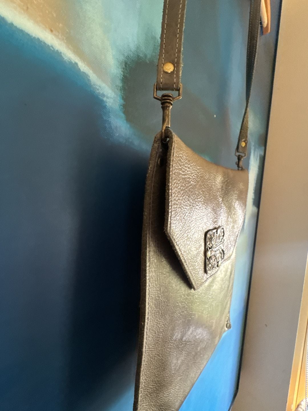 Kbd Studio Leather Crossbody Bag Grey Rhinestone Clasp 7