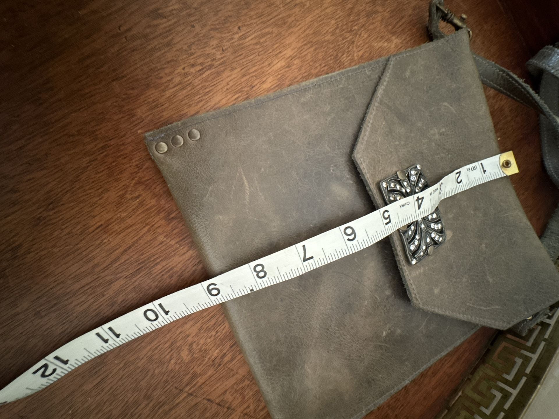 Kbd Studio Leather Crossbody Bag Grey Rhinestone Clasp 11