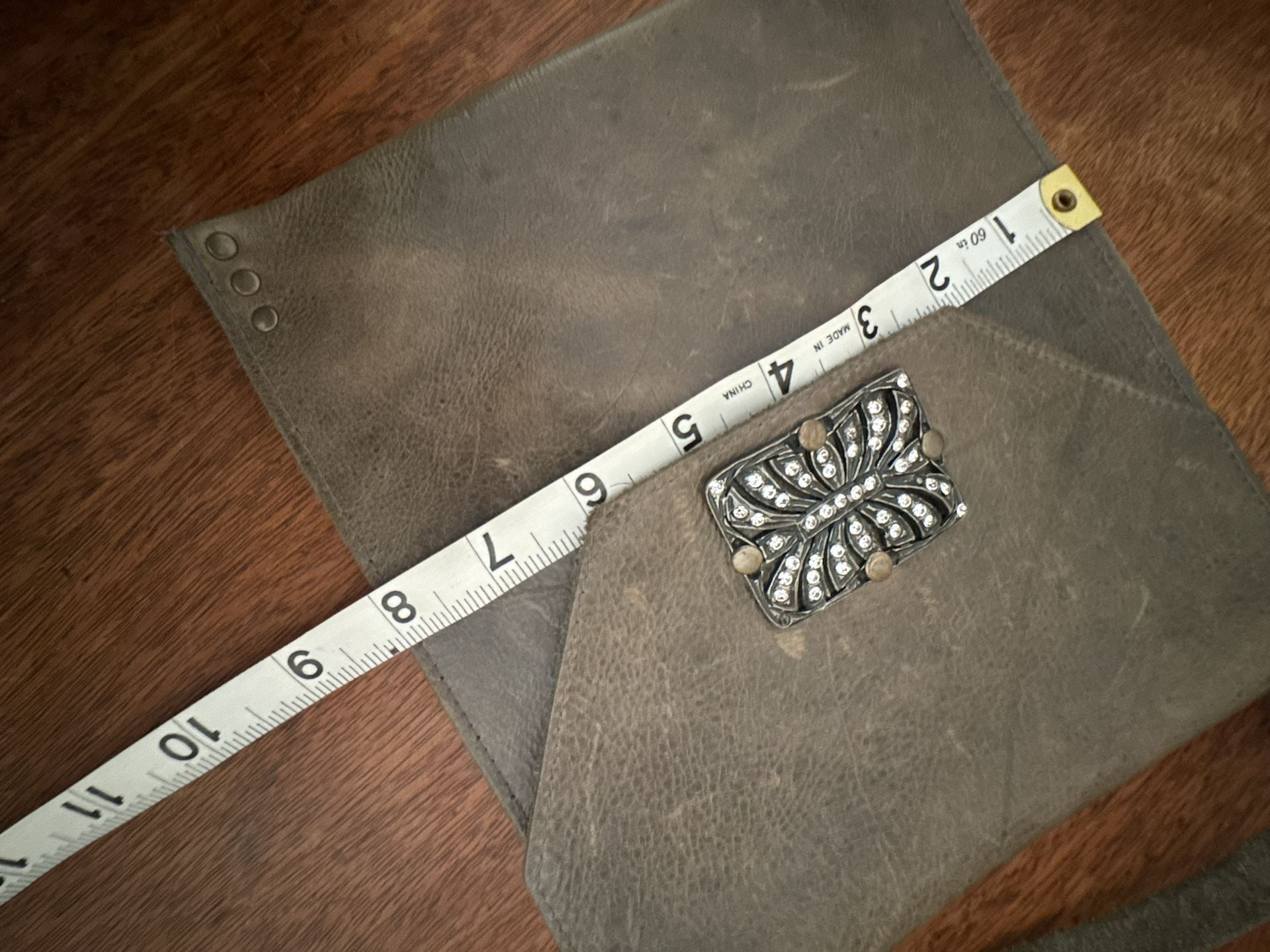 Kbd Studio Leather Crossbody Bag Grey Rhinestone Clasp 12