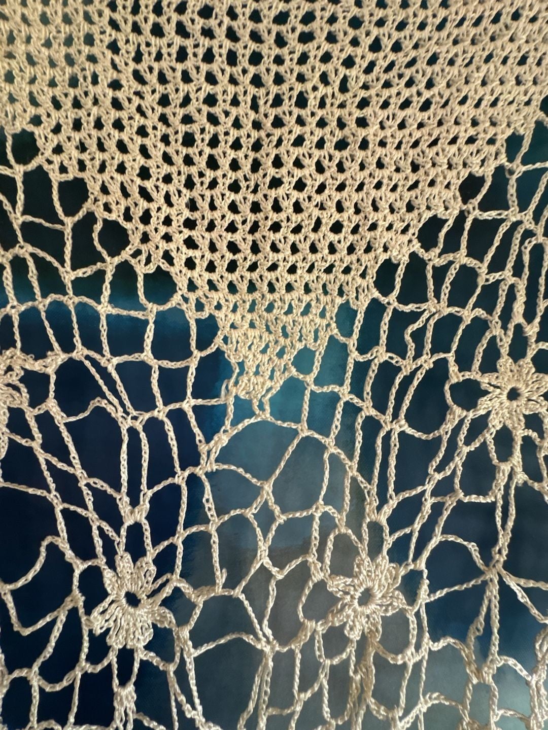 Handcrafted Crochet Lace Triangle Shawl Ivory Wedding Wrap Waist Wrap 6