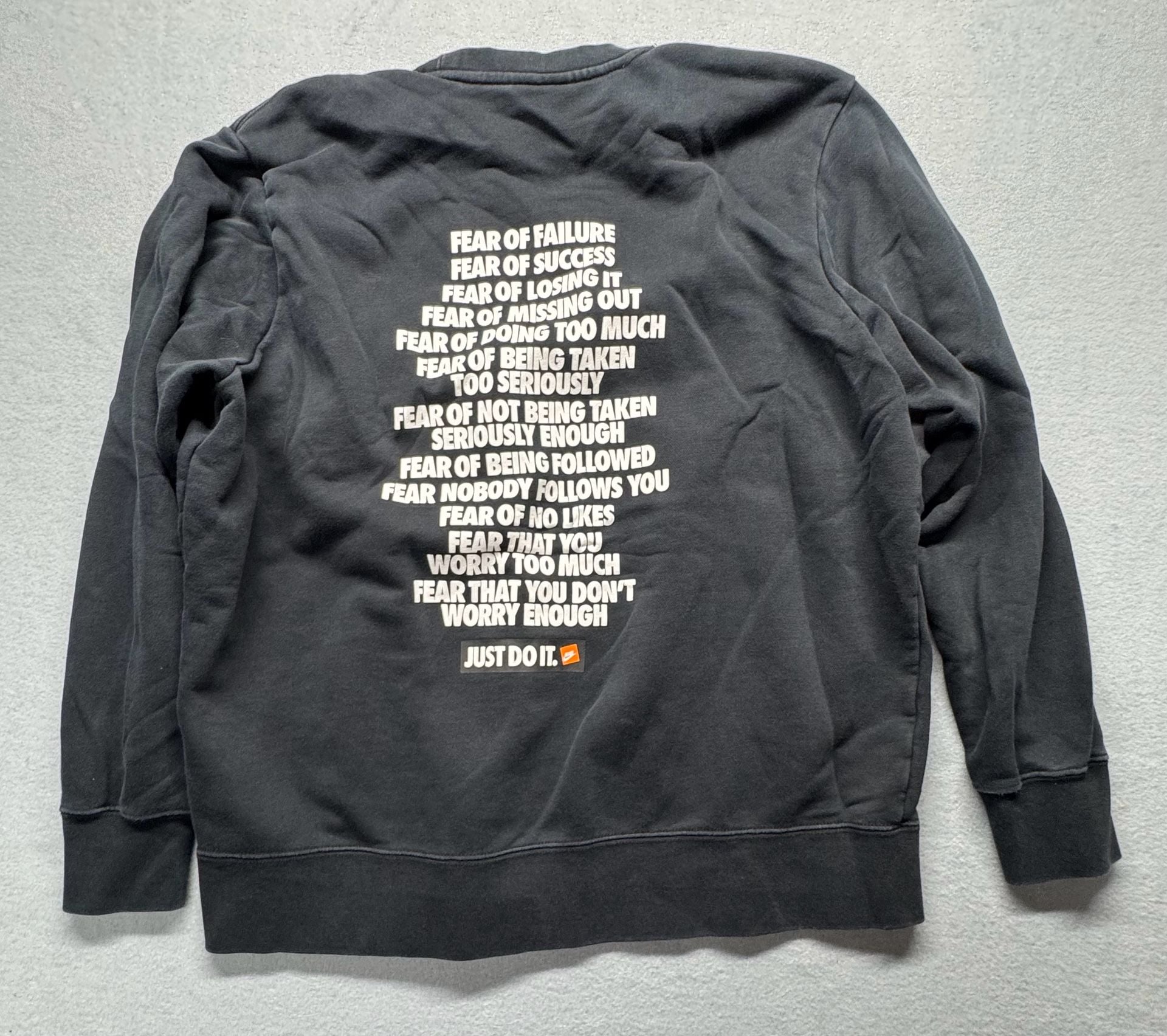 Nike Just Do It Sweatshirt Size M Black Fear Quotes Pullover 5