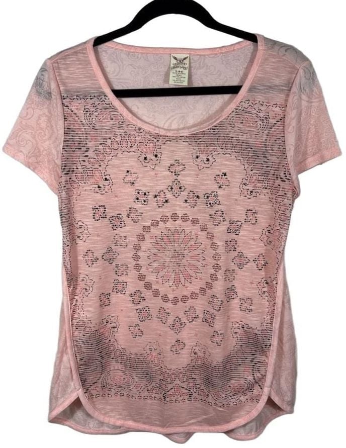 Faded Glory Short Sleeve T-Shirt Size S (4-6) Pink Burnout Medallion 2