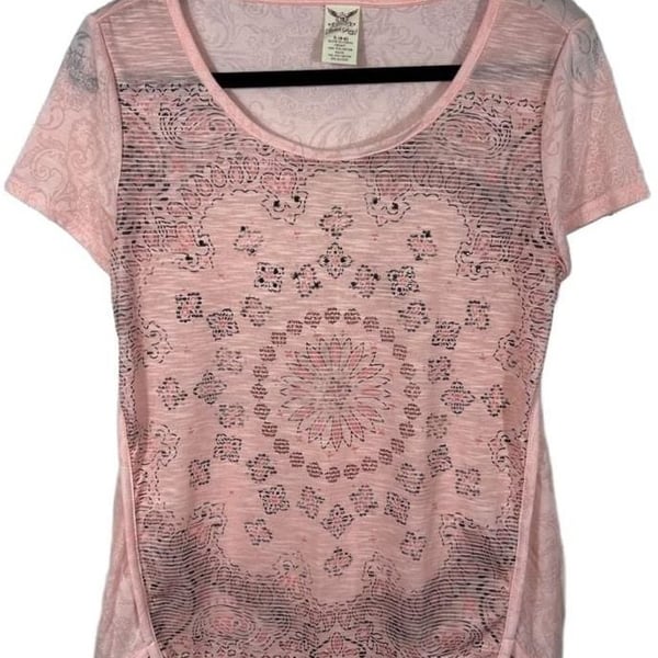 Faded Glory Short Sleeve T-Shirt Size S (4-6) Pink Burnout Medallion