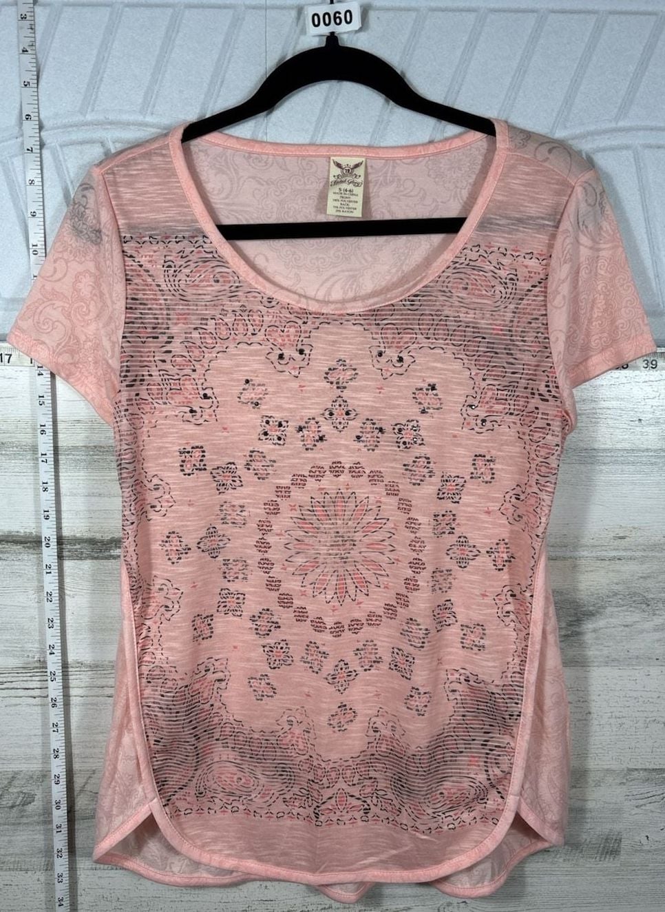 Faded Glory Short Sleeve T-Shirt Size S (4-6) Pink Burnout Medallion 3