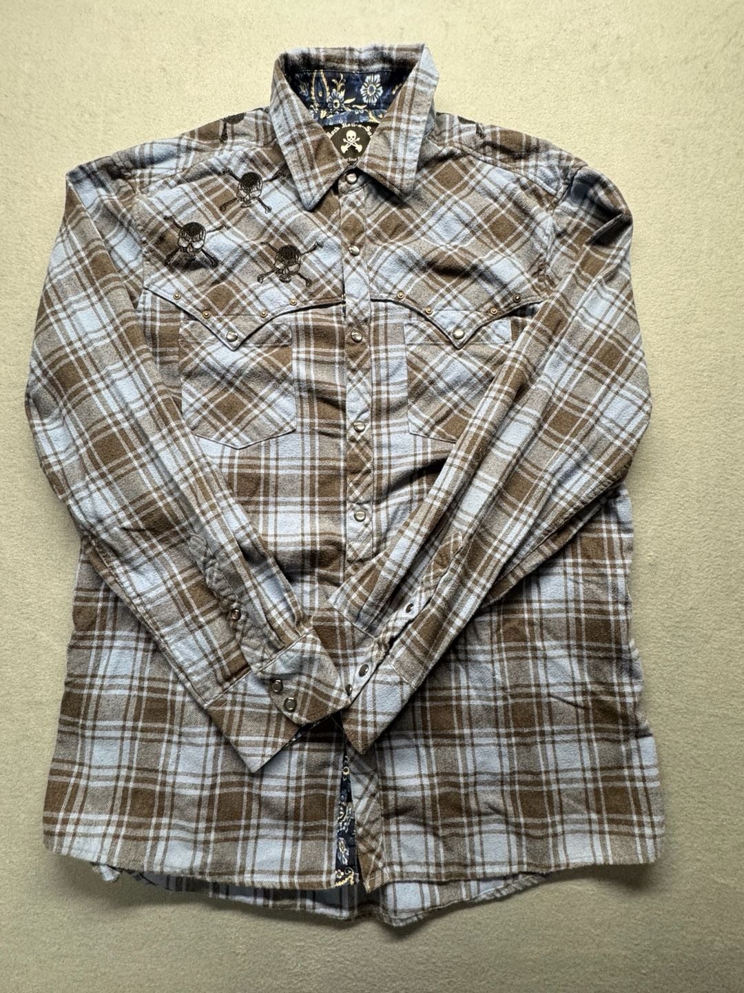 Rock Roll-n-Soul Plaid Western Pearl Snap Shirt Size XL 2
