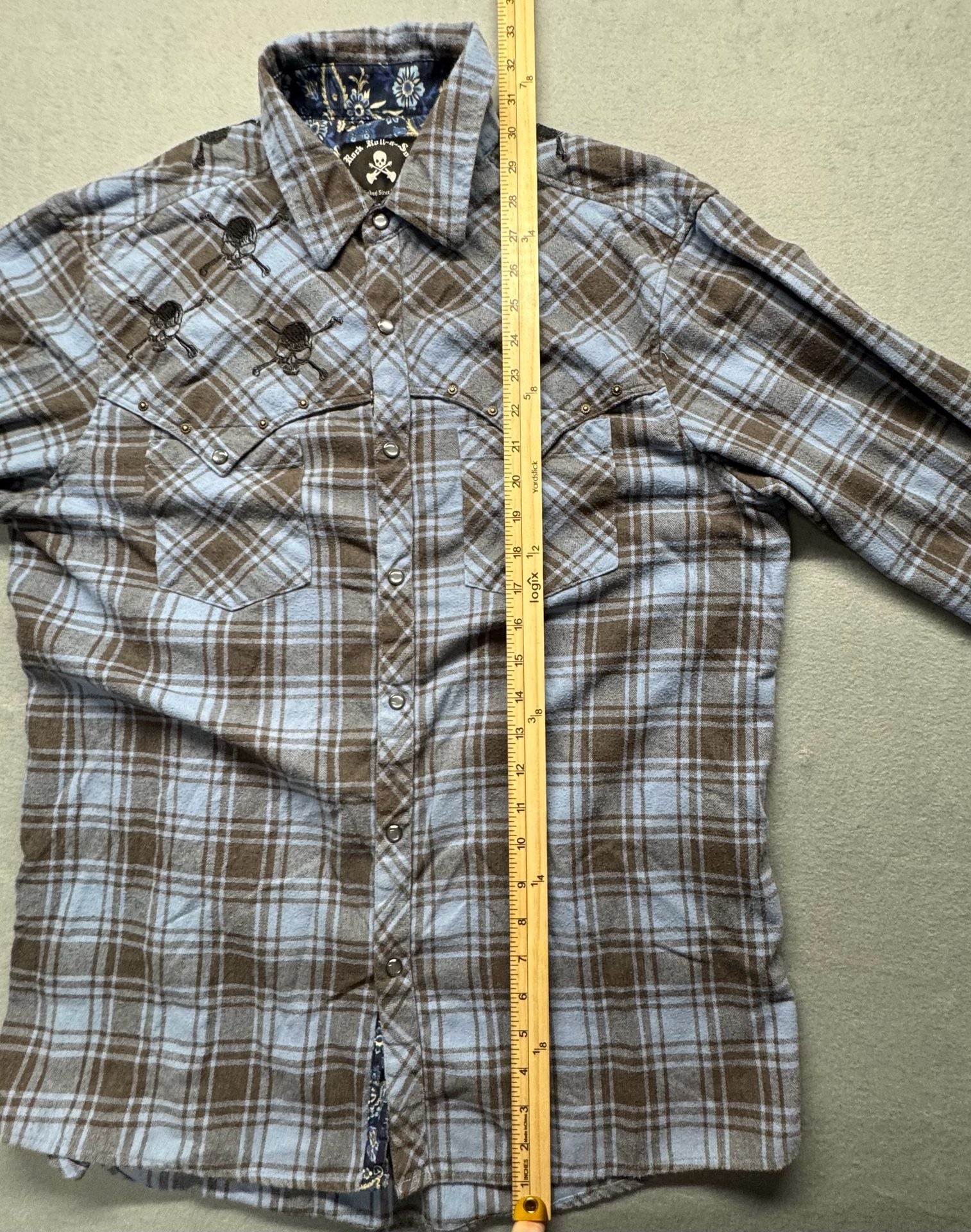 Rock Roll-n-Soul Plaid Western Pearl Snap Shirt Size XL 6