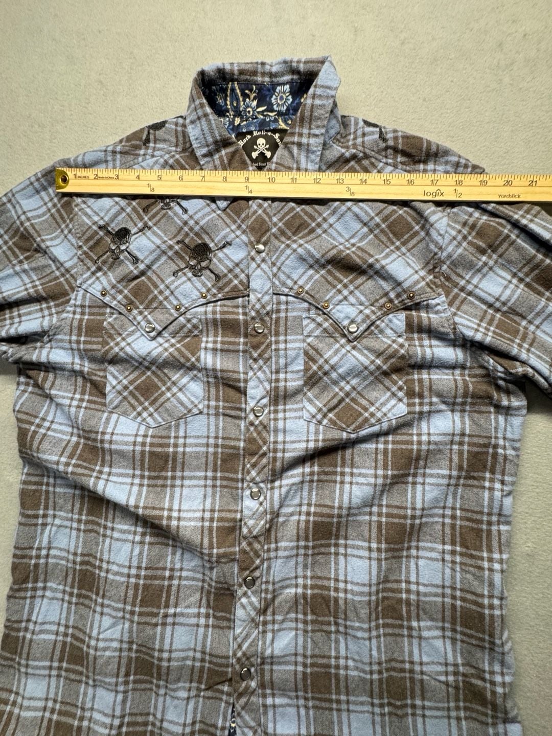 Rock Roll-n-Soul Plaid Western Pearl Snap Shirt Size XL 7