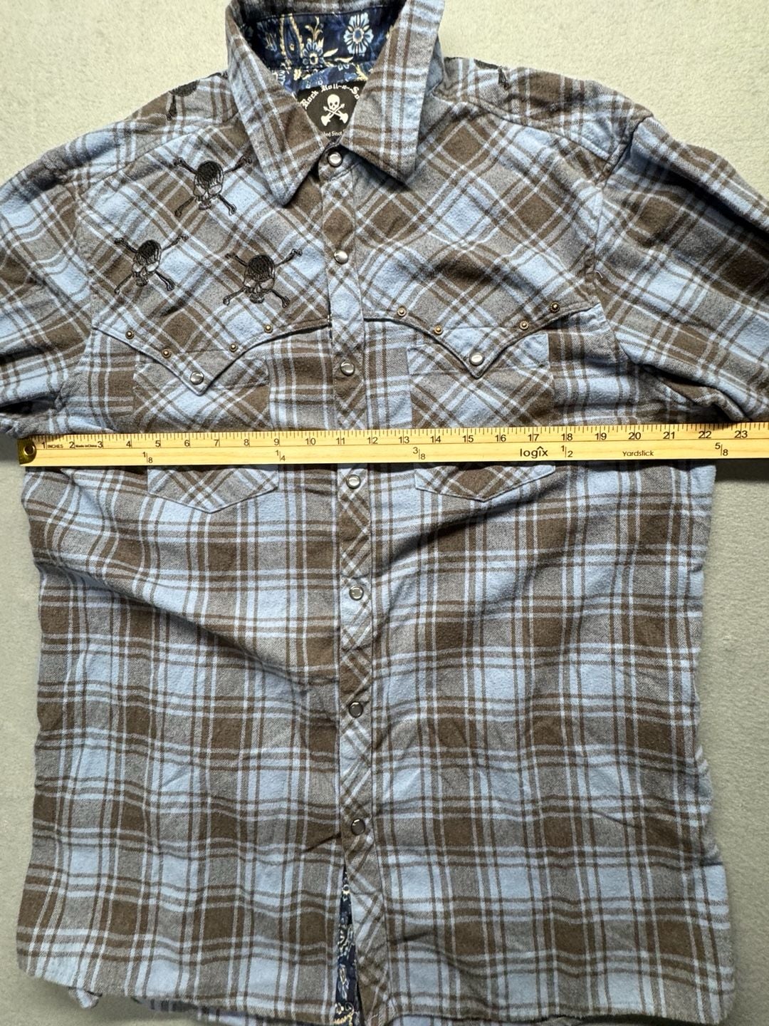 Rock Roll-n-Soul Plaid Western Pearl Snap Shirt Size XL 8