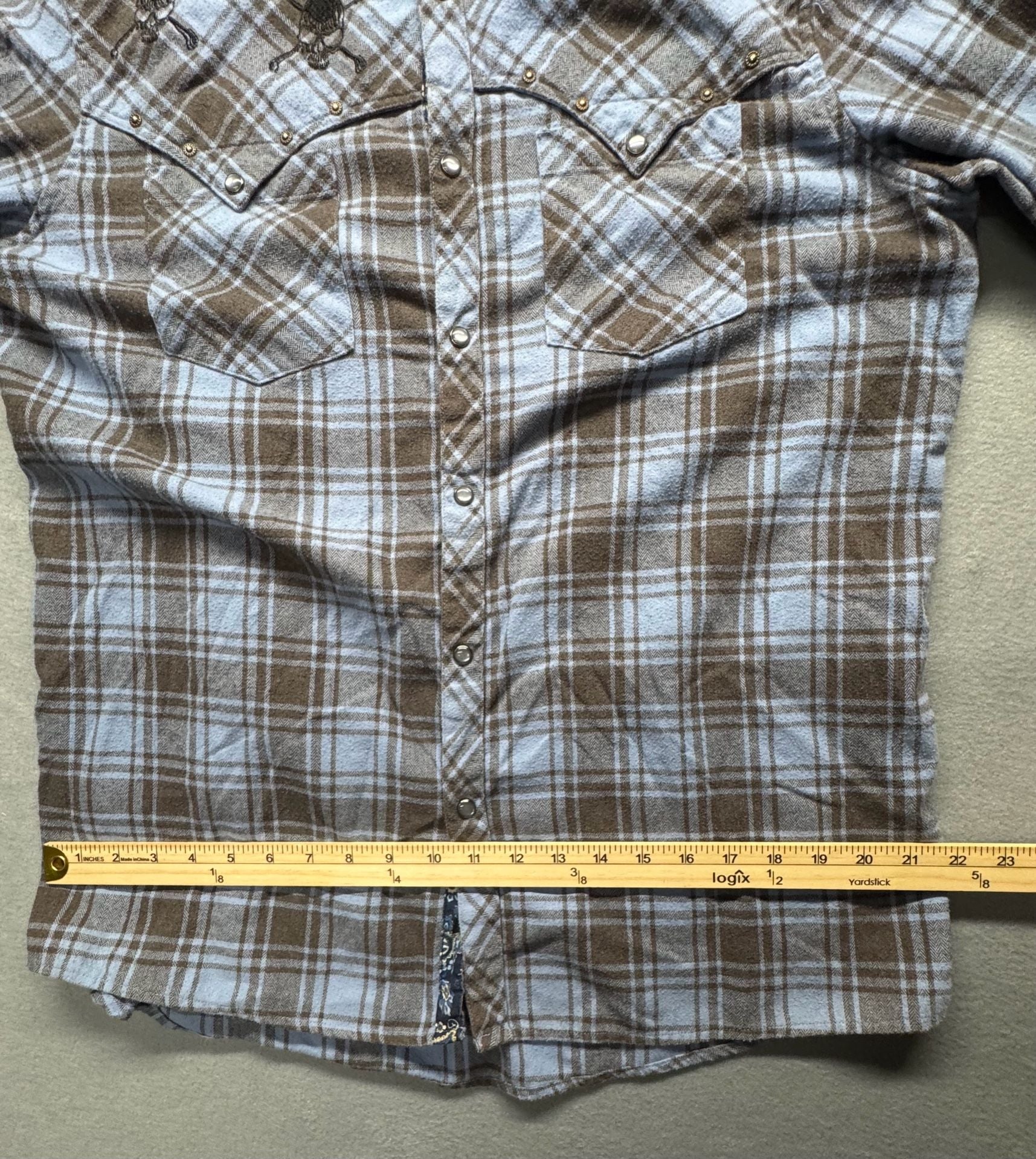 Rock Roll-n-Soul Plaid Western Pearl Snap Shirt Size XL 9