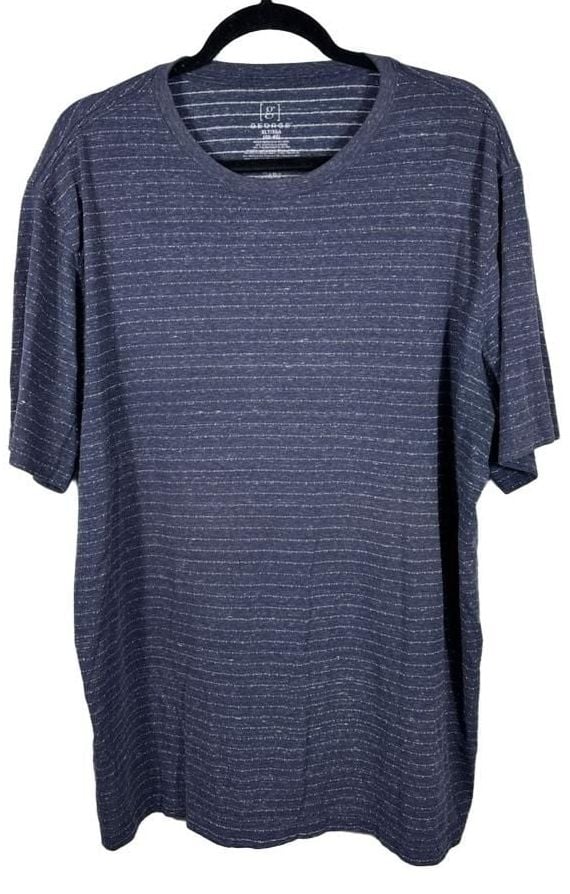 George T-Shirt Size XLT Blue Striped Crew Neck Short Sleeve Cotton Blend 2