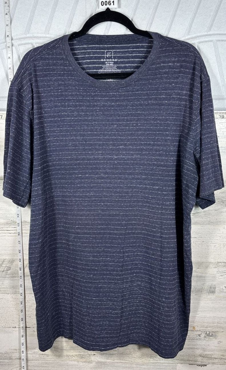 George T-Shirt Size XLT Blue Striped Crew Neck Short Sleeve Cotton Blend 3