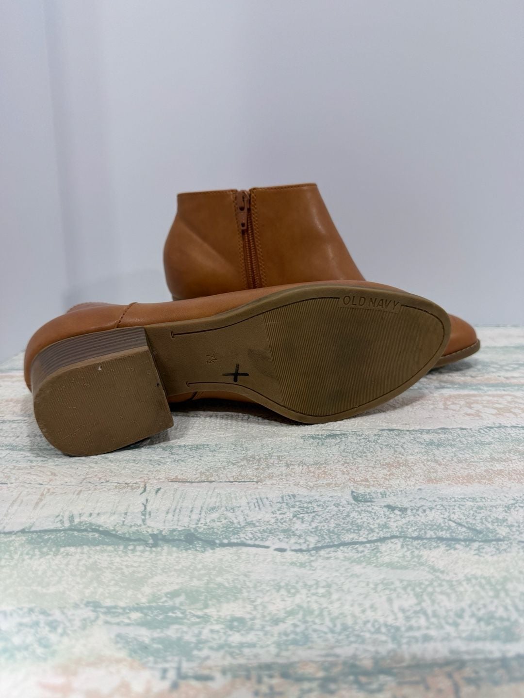 Old Navy Ankle Boots Size 7.5 Tan Faux Leather Block Heel Booties 5