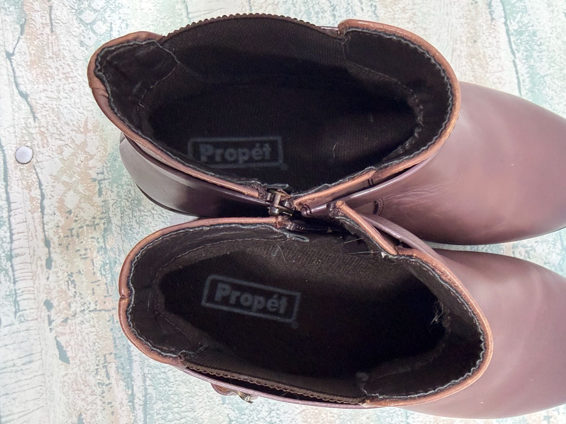 Propet Tatum Ankle Boot Brown Leather Buckle Zipper 7