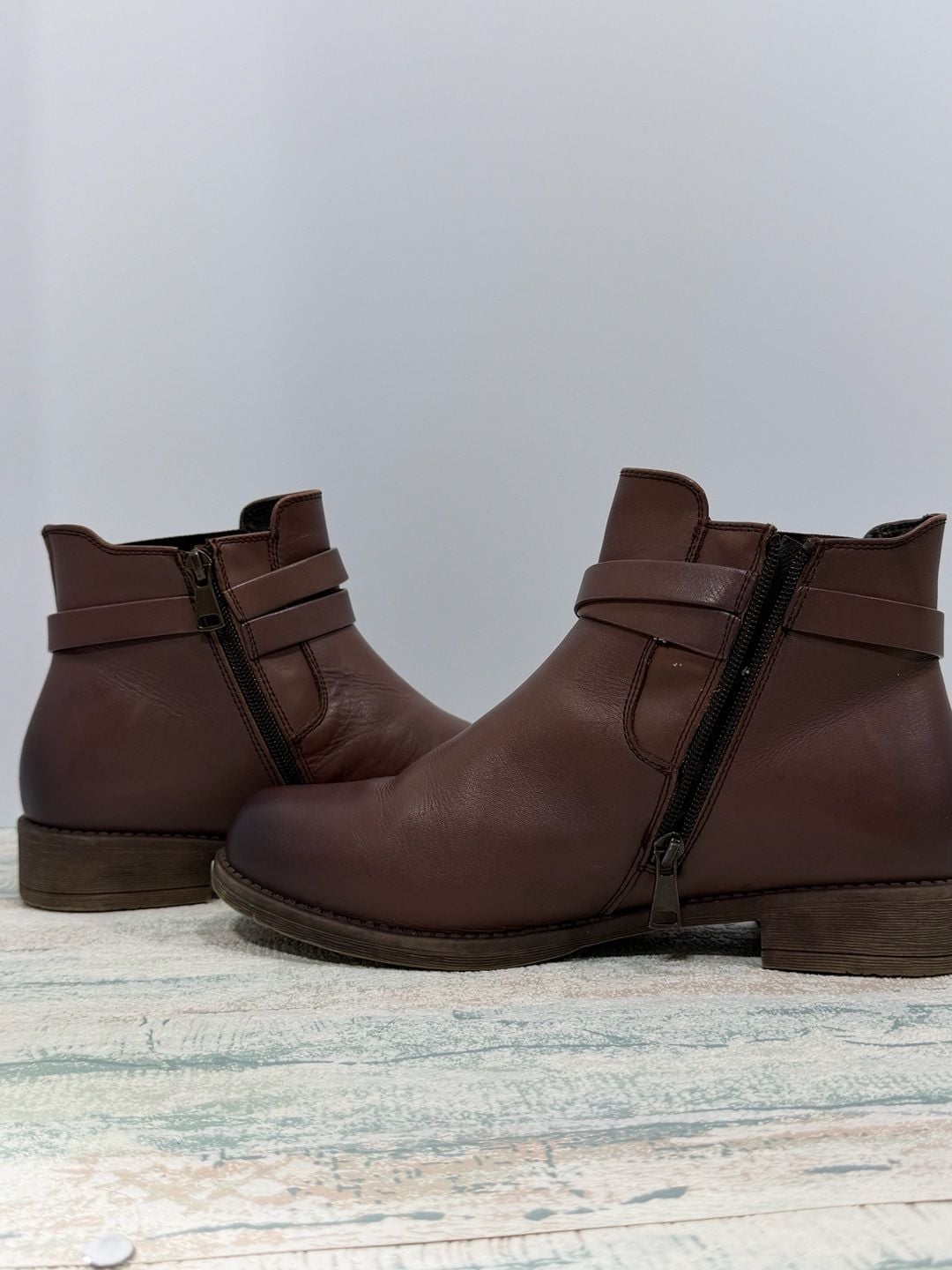 Propet Tatum Ankle Boot Brown Leather Buckle Zipper 10