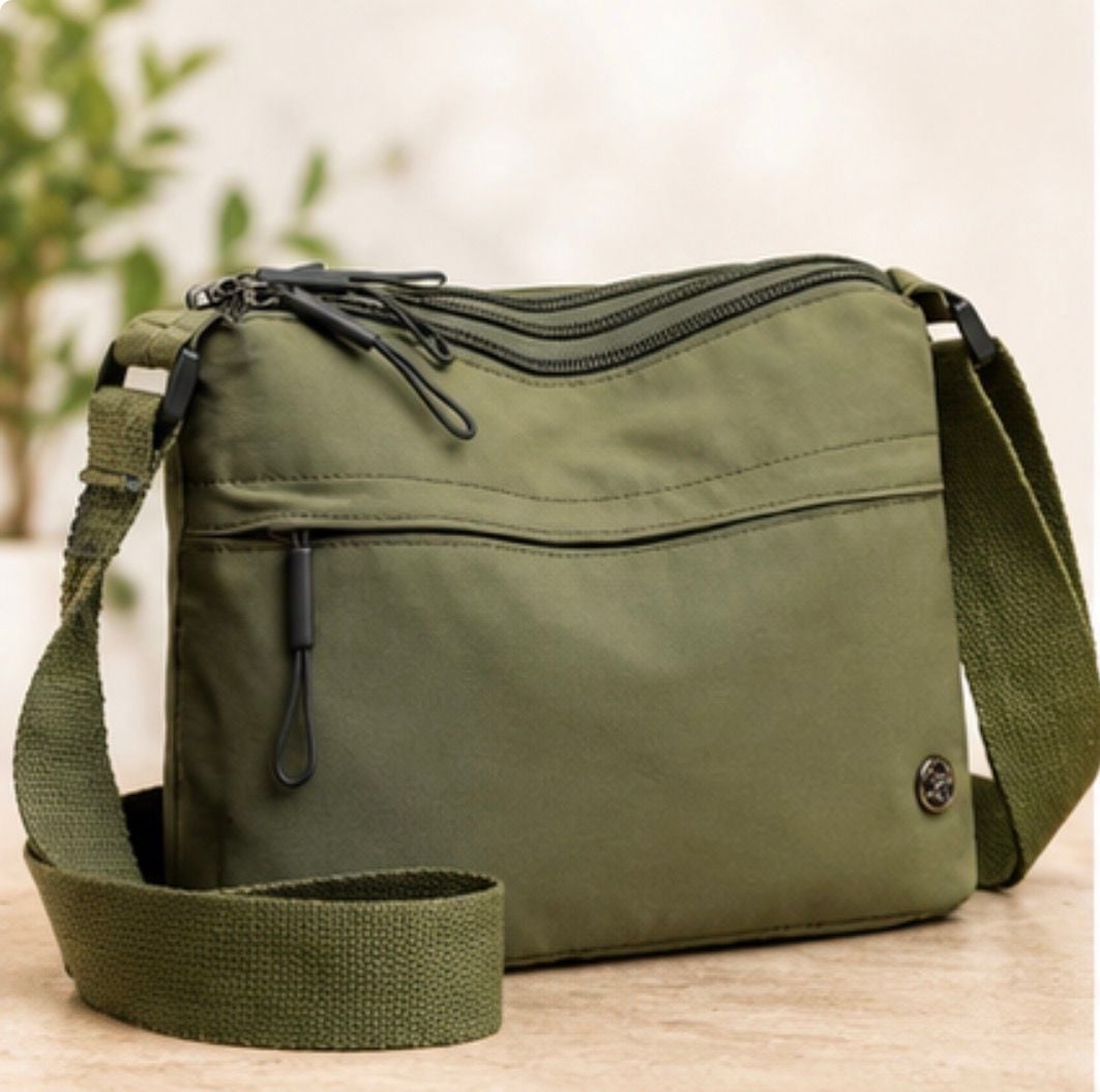 Unbranded Green Nylon Crossbody Bag with Multiple Zippered Compartments 2