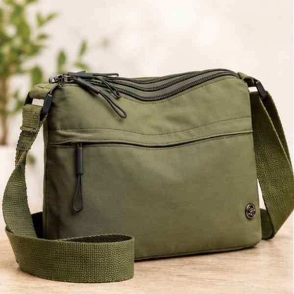 Unbranded Green Nylon Crossbody Bag with Multiple Zippered Compartments