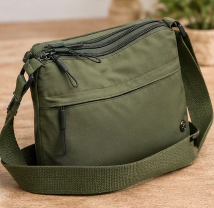 Unbranded Green Nylon Crossbody Bag with Multiple Zippered Compartments 5