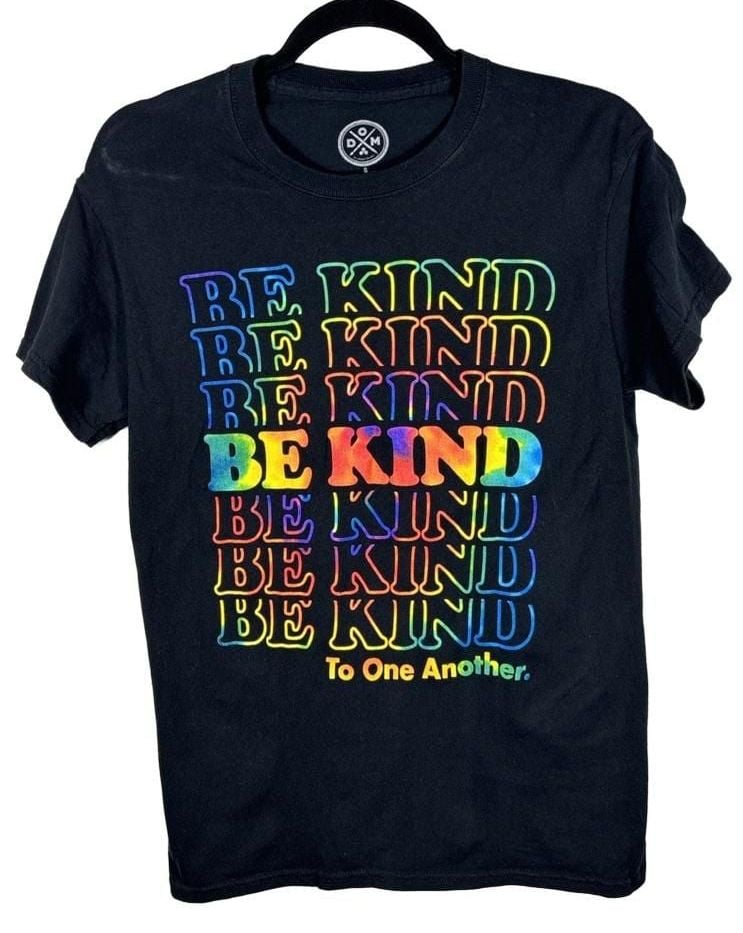 DOM Be Kind To One Another T-Shirt Size S Black Rainbow Graphic 2