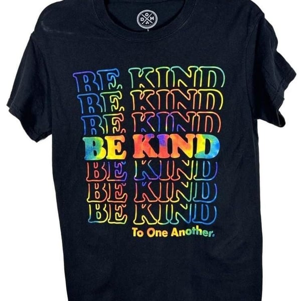 DOM Be Kind To One Another T-Shirt Size S Black Rainbow Graphic