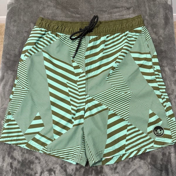 Neff Swim Trunks Size Large Green Geometric Striped Board Shorts