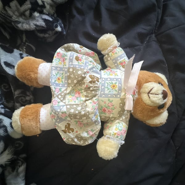 Furskins Hattie Teddy Bear Plush Floral Dress